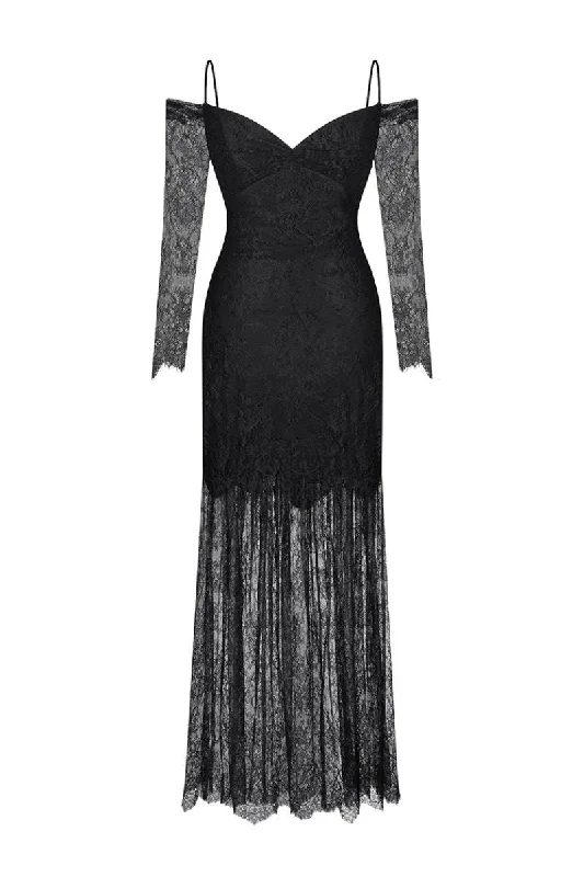 LACE DRAPED DRESS IN BLACK