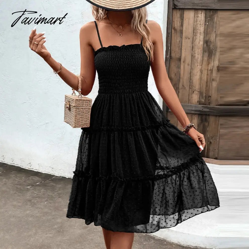 Tavimart Elegant Women's Sling Dresses Summer Women Dress Sexy Backless V-neck Split Lace up Elastic Waist Midi A-Line Dress