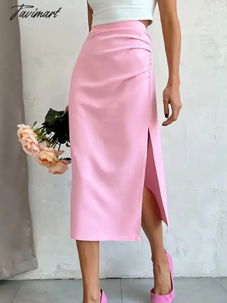 Tavimart Slit Pink Skirt For Women High Waist Aesthetic Faldas Escocesas De Mujer Slimfit Hot Summer Dress Zipper Korean Fashion Clothing Tavimart Slit Pink Skirt For Women High Waist Aesthetic Faldas Escocesas De Mujer Slimfit Hot Summer Dress Zipper Korean Fashion Clothing