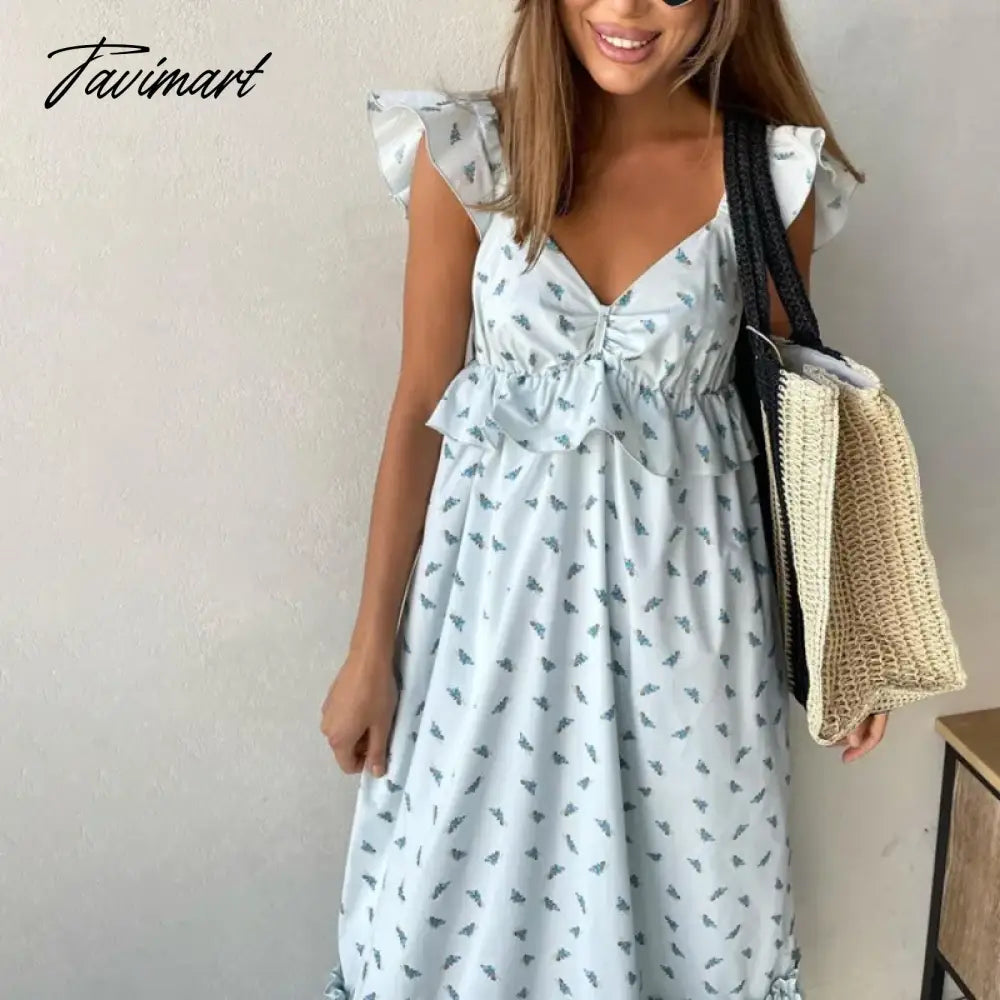 Tavimart Women Sexy Loose Print Summer Dress Lady Fashion V-Neck Sleeveless Ankle-Length Dress Elegant Holiday Ruffle Dresses Tavimart Women Sexy Loose Print Summer Dress Lady Fashion V-Neck Sleeveless Ankle-Length Dress Elegant Holiday Ruffle Dresses