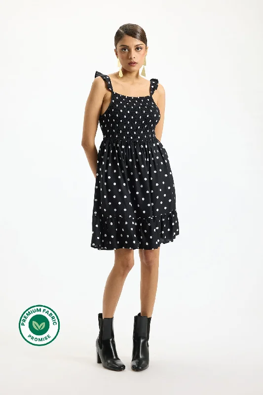 Raahika|Soft Polka Dot Viscose Dress with Pockets