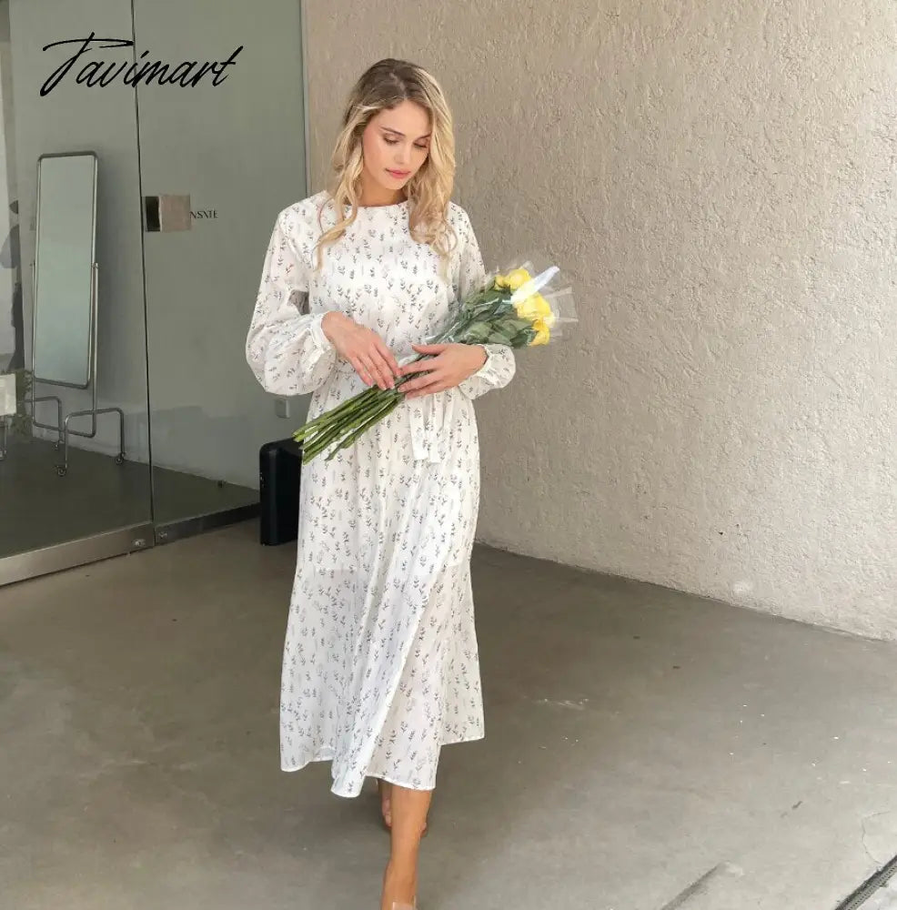 Tavimart New Design Women Summer Long sleeve Floral print Long dress