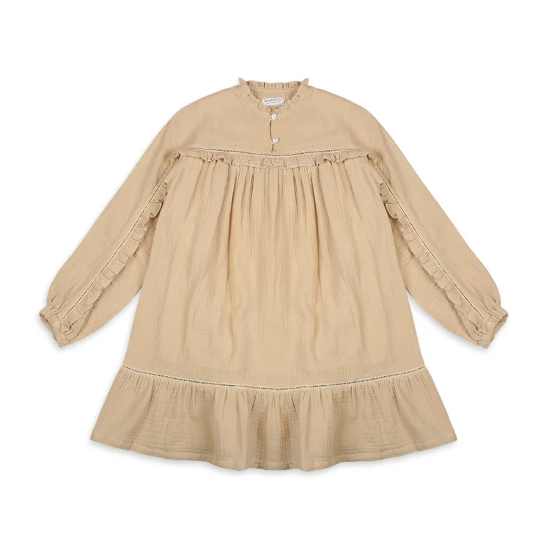 Dolman Sleeves Dress With Ruffles And Ladder Lace