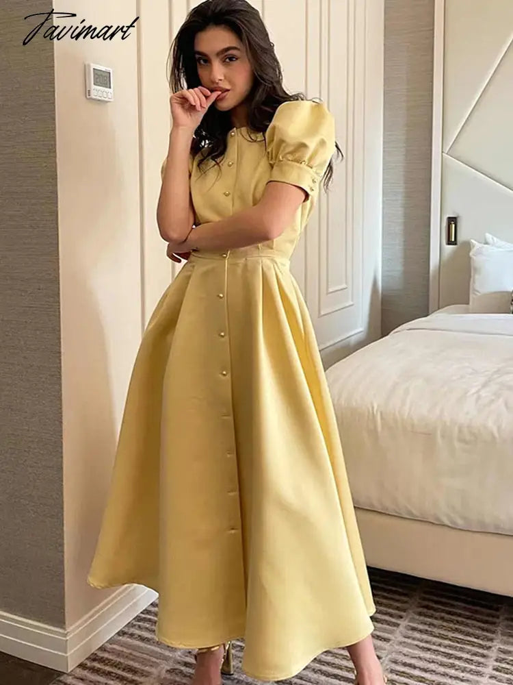 Tavimart Lantern Short Sleeve Women Dress Elegant Slim Single Breasted Large Swing Long Female A-line Dresses Fashion Summer Vestido Tavimart Lantern Short Sleeve Women Dress Elegant Slim Single Breasted Large Swing Long Female A-line Dresses Fashion Summer Vestido
