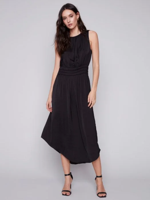 SMOCKED WAIST BLACK DRESS