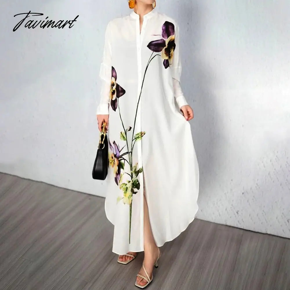 Tavimart Spring New Women's Clothing Retro Elegant Fashion Temperament Loose Holiday Print Dress Women