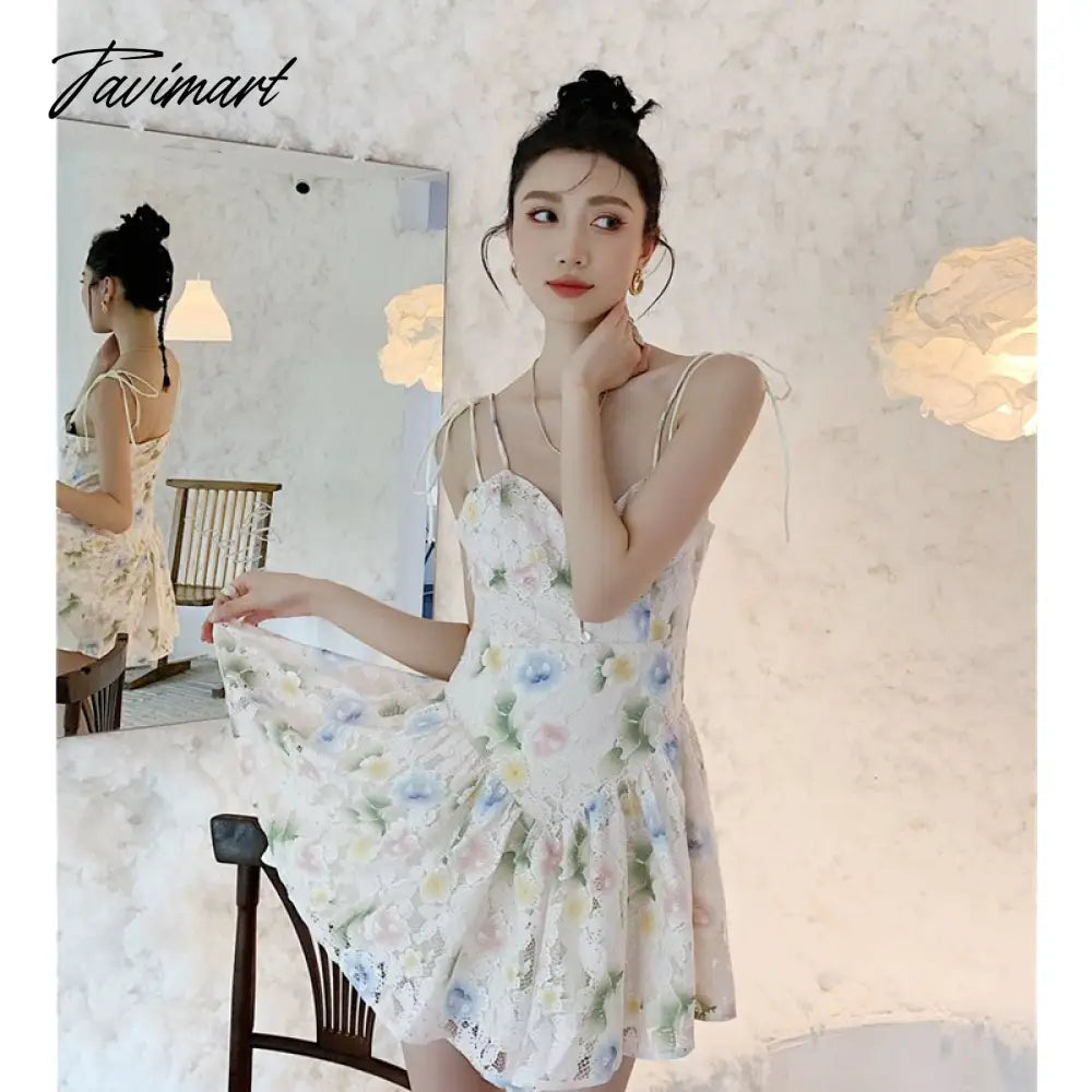 Tavimart Spring Women' Clothing Dress Self-cultivation Tea Break French Style Lace Sexy Sweet Spicy Girl Lace Sling Feminine Dress