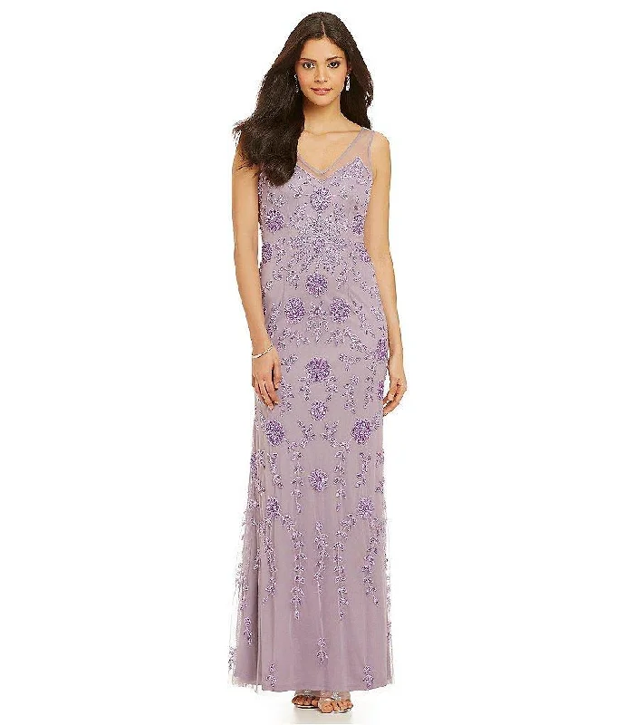 Adrianna Papell - Illusion V-Neckline Long Dress 91884420 Tunics Canvas sturdy