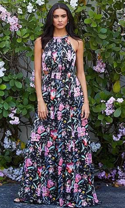 Aidan Mattox MN1E206767 - Halter Pleated Long Dress Turtleneck Neckline Stylish