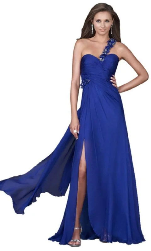 La Femme - One Shoulder Draped Sash Long Dress 16559SC Tunics Distressed trendy