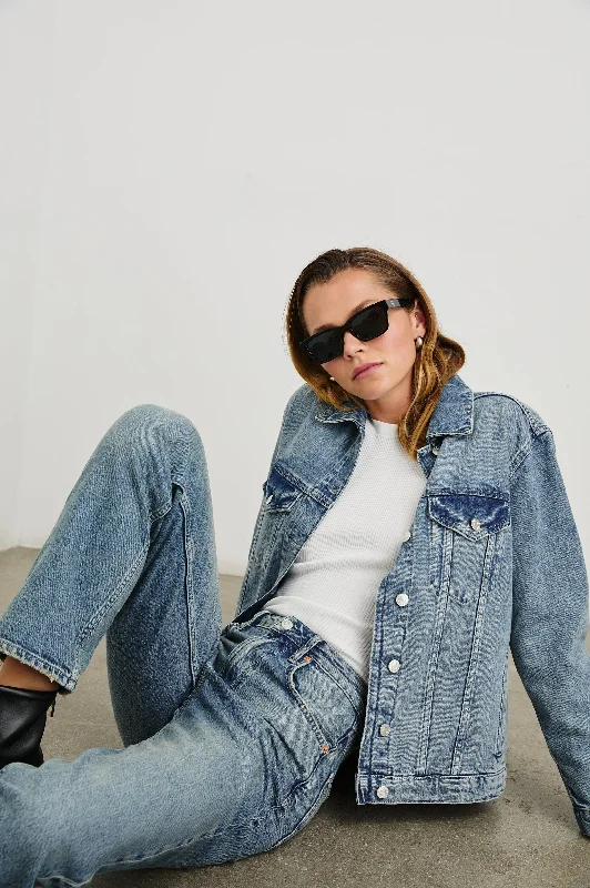 GROVE BOYFRIEND TRUCKER JACKET - EMBOSSED INDIGO Herringbone Jacket Houndstooth Jacket Plaid Jacket