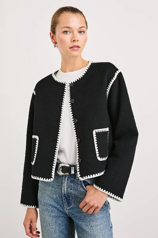 MELANIE JACKET - BLACK Faux Fur Fabric Real Fur Fabric Shearling Fabric