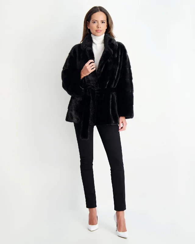 Mink Jacket with Belt Belted Jacket Elasticated Jacket Padded Jacket