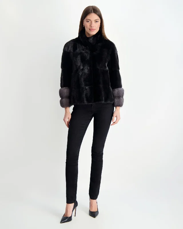 Mink Jacket with Stone Marten Trim One-Shoulder Jacket Off-the-Shoulder Jacket Asymmetrical Jacket Mink Jacket with Stone Marten Trim One-Shoulder Jacket Off-the-Shoulder Jacket Asymmetrical Jacket