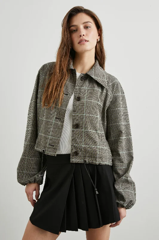NORTH JACKET - TEAL MULTI CHECK Boat Neck Shawl Collar Notched Collar