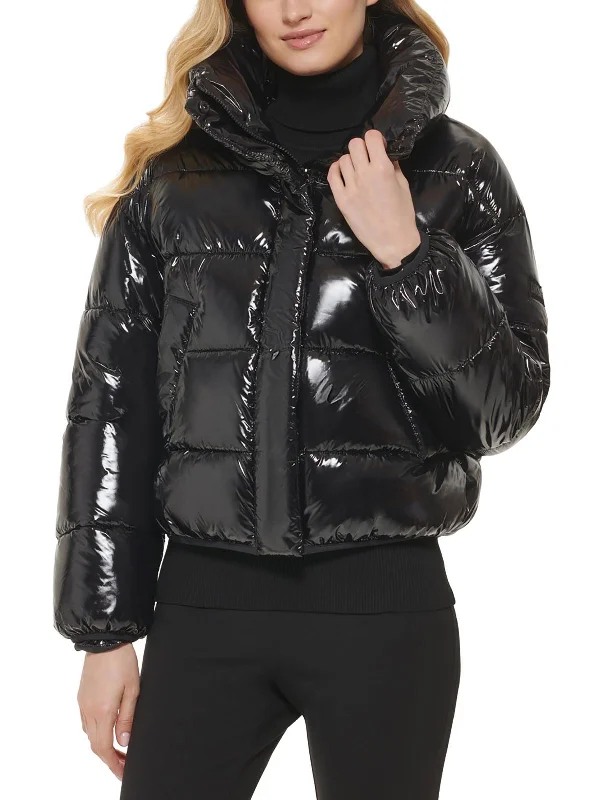Womens Puffy Warm Puffer Jacket Zip Front Button Front Snap Front