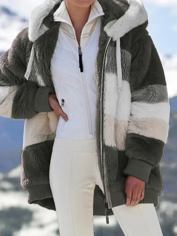 Brown and White Plaid Sherpa Coat Softshell Outdoor Jacket