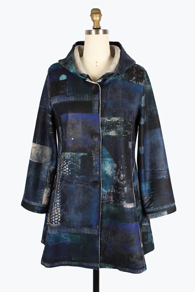 Damee Oil Painting Hooded Coat 4904-BLU F24