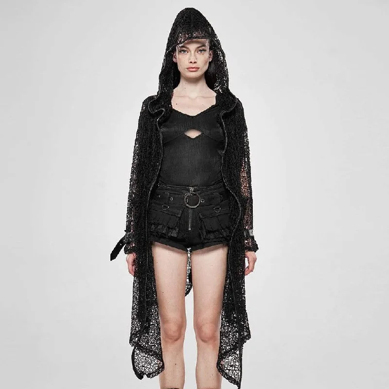 Women's Goth Net Irregular Hooded Coats Puff Sleeve Blazer