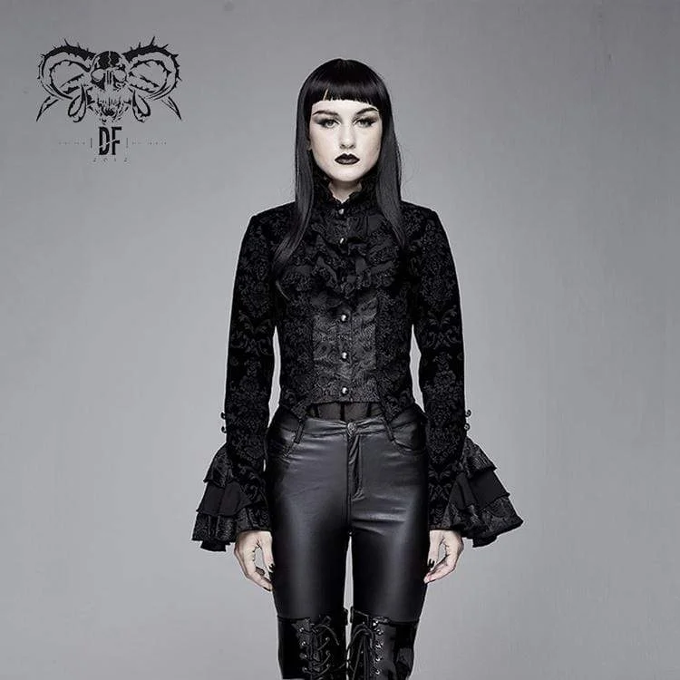 Women's Goth Ruffles Velet Swallow-tailed coat Hooded Raincoat Women