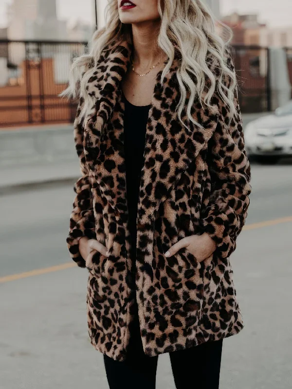 Women's Leopard Print Faux Fur Coat Double-Layered Poncho