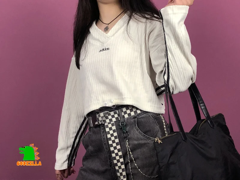 90s Adidas Vintage Women's Cropped Hoodie - S White Cotton Hoodie with Zipper Placket Modern Functional 90s Adidas Vintage Women's Cropped Hoodie - S White Cotton Hoodie with Zipper Placket Modern Functional