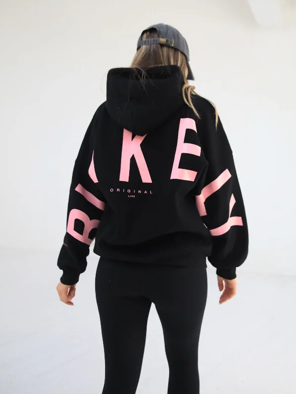 Members Isabel Oversized Hoodie - Black & Pink Hoodie with Hidden Zipper Minimalist Clean