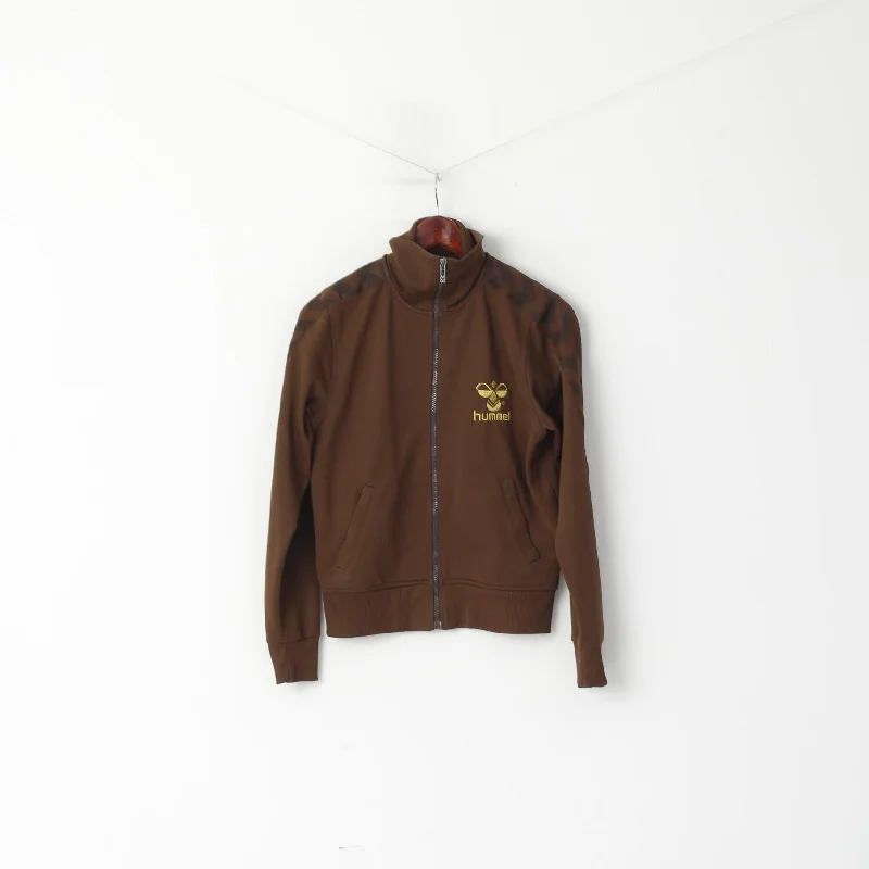 Hummel Women L (M) Sweatshirt Brown Shiny Zip Up Sport Tracksuit Top Hoodie with Snap Buttons Easy Quick Hummel Women L (M) Sweatshirt Brown Shiny Zip Up Sport Tracksuit Top Hoodie with Snap Buttons Easy Quick