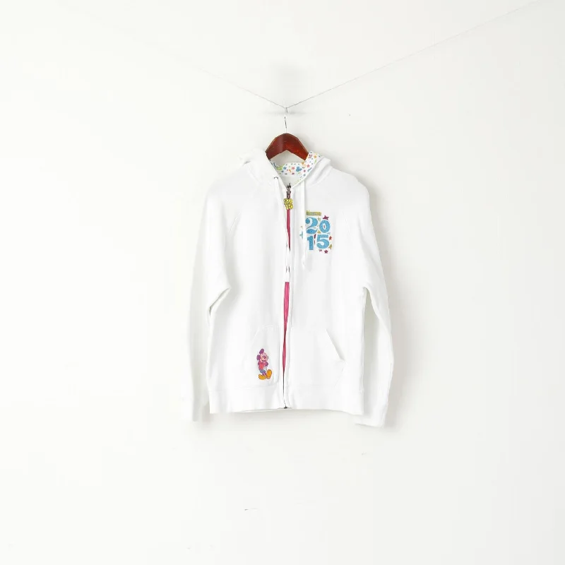 Disney Parks Women XL Sweatshirt White Cotton 2015 Walt Disney Zip Up Top Hoodie with Turtle Neck Cozy Winter Disney Parks Women XL Sweatshirt White Cotton 2015 Walt Disney Zip Up Top Hoodie with Turtle Neck Cozy Winter