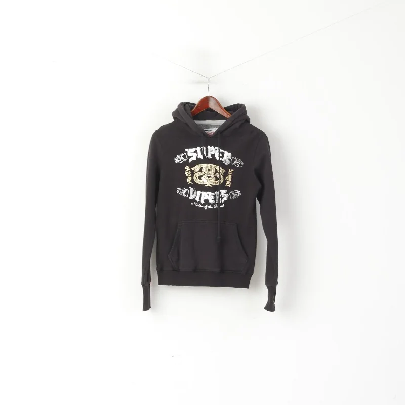Superdry Women M Sweatshirt Black Cotton Super Dipers Hooded Sport Top Hoodie with Batwing Sleeves Loose Dramatic Superdry Women M Sweatshirt Black Cotton Super Dipers Hooded Sport Top Hoodie with Batwing Sleeves Loose Dramatic