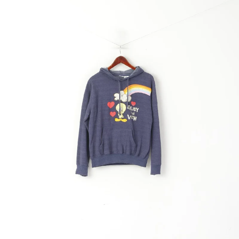 Looney Tunes Women XL Sweatshirt Blue Cotton Tweety Vintage Hooded Top Hoodie with Raglan Sleeves Sporty Comfortable Looney Tunes Women XL Sweatshirt Blue Cotton Tweety Vintage Hooded Top Hoodie with Raglan Sleeves Sporty Comfortable