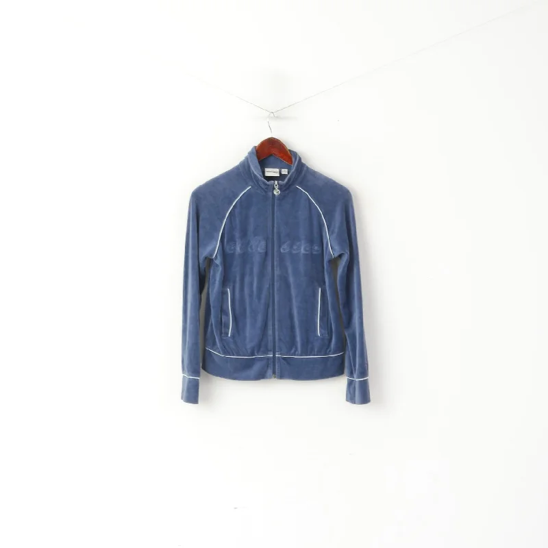 Ellesse Women 12 S Sweatshirt Blue Cotton Velvet Full Zipper Cropped Top Hoodie with Drop Shoulder Relaxed Streetwear Ellesse Women 12 S Sweatshirt Blue Cotton Velvet Full Zipper Cropped Top Hoodie with Drop Shoulder Relaxed Streetwear