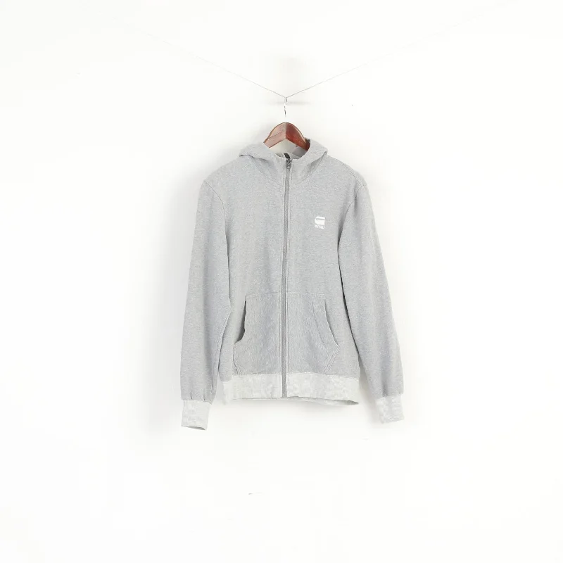 G-Star Raw Women M Sweatshirt Grey Cotton Core Zip Hooded Sport Top Hoodie with Cropped Fit Short Trendy