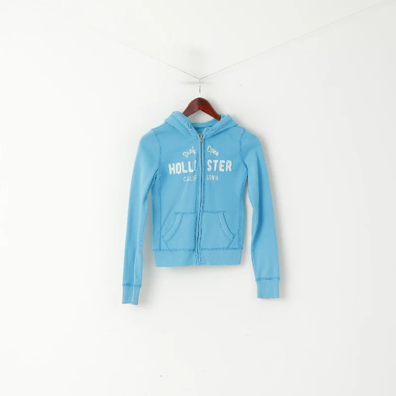 Hollister California Women XS Sweatshirt Blue Cotton Hooded Surf Open Zip Up Top Hoodie with Button Placket Classic Preppy Hollister California Women XS Sweatshirt Blue Cotton Hooded Surf Open Zip Up Top Hoodie with Button Placket Classic Preppy