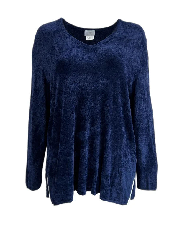 Marina Rinaldi Women's Navy Abilita Velour Pullover Sweater Size XL NWT Angora Wool Cozy