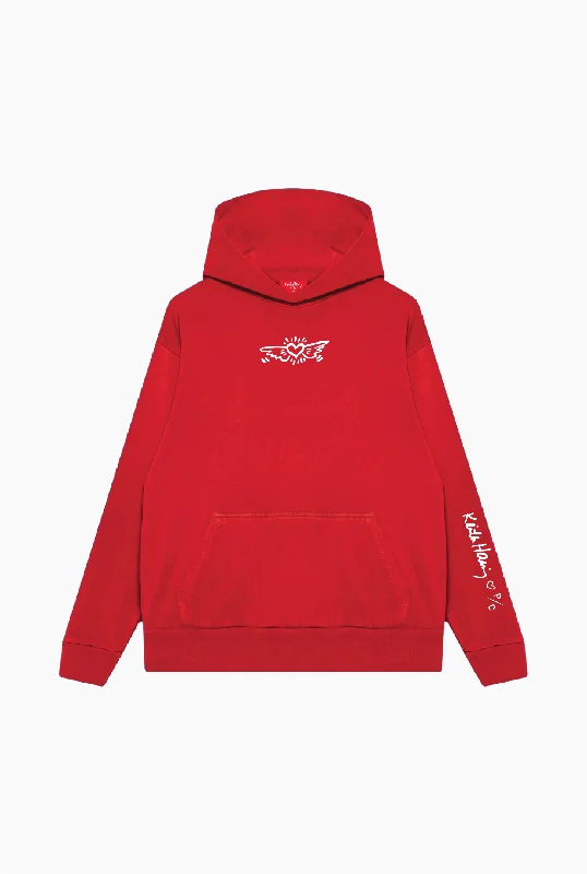 P/C x Keith Haring Heavyweight Hoodie - Red Hoodie with Back Slit Movement Comfort