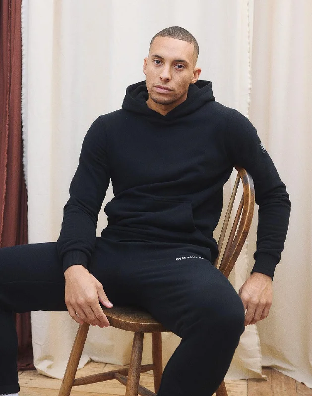 Patch Hoodie in Black Hoodie with Ribbed Neckline Snug Warm