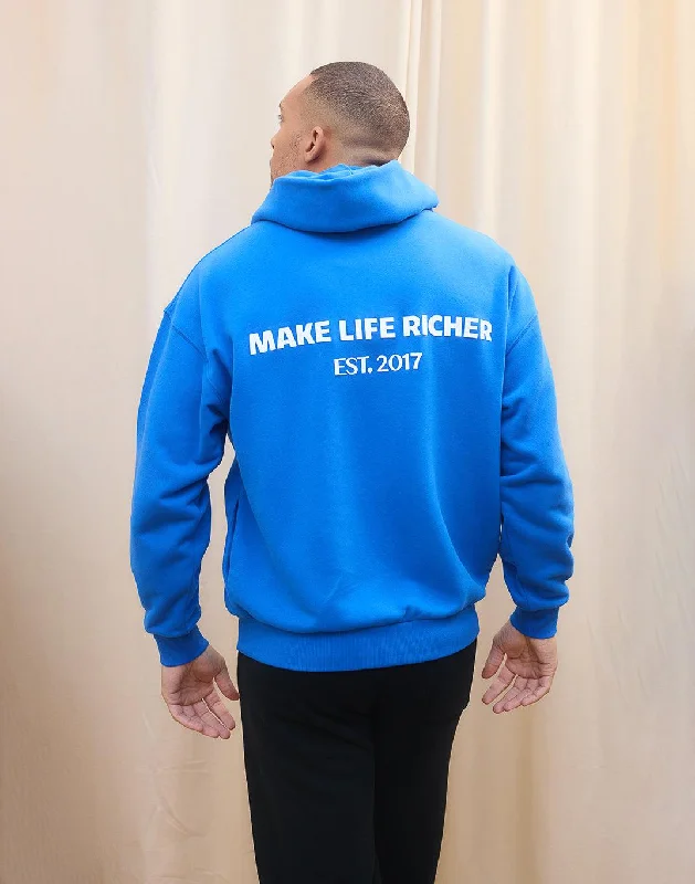 Print Hoodie in Azure Blue Hoodie with High Neck Warm Protective