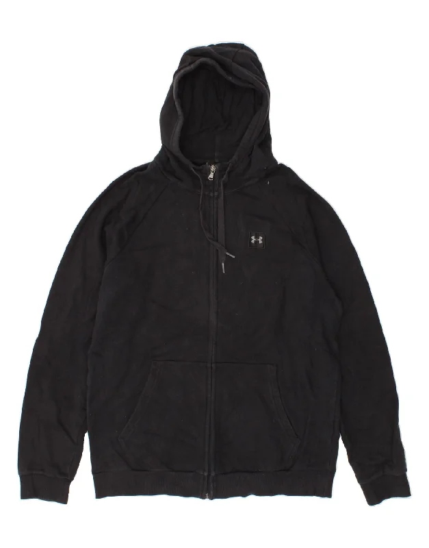 UNDER ARMOUR Mens Zip Hoodie Sweater Medium Black Cotton Notch Collar Peter Pan Collar Cowl Neck