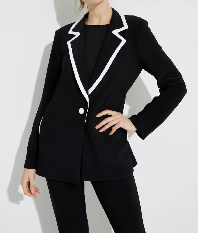 Contrast Lapel Blazer In Black/white Women's Vintage Jacket