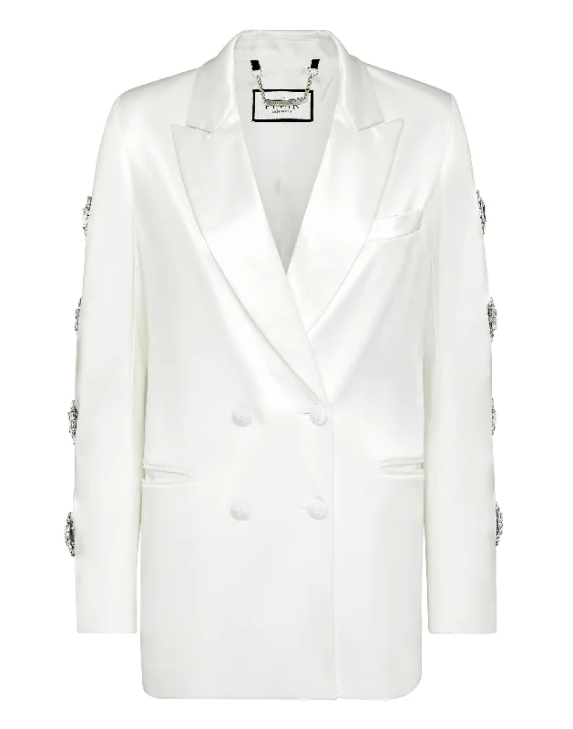 Double Breasted Oversize Blazer Brooches Women's Vintage Suit