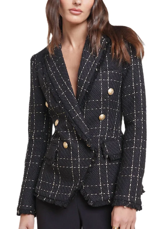Kenzie Fringe Tweed Blazer In Black Women's Vintage Jacket