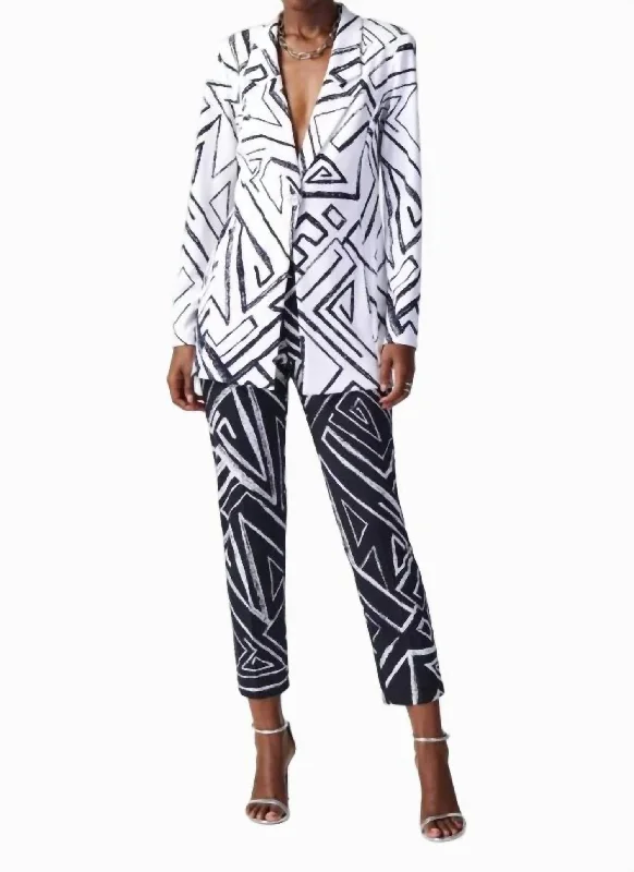 Notched Collar Blazer In Vanilla/midnight Blue Women's Trendy Blazer