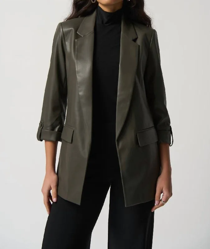 Oversized Faux Leather Blazer In Avocado Women's Travel Jacket