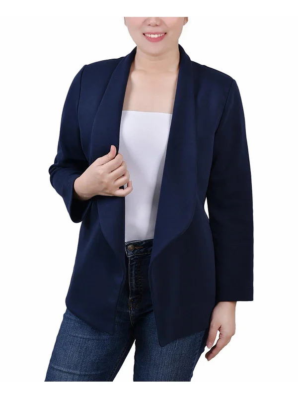 Petites Womens Drapey Business Open-Front Blazer Women's Print Jacket