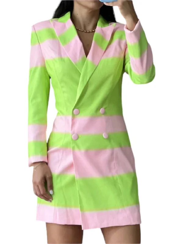 Satin Blazer Dress In Green/pink Women's Premium Blazer