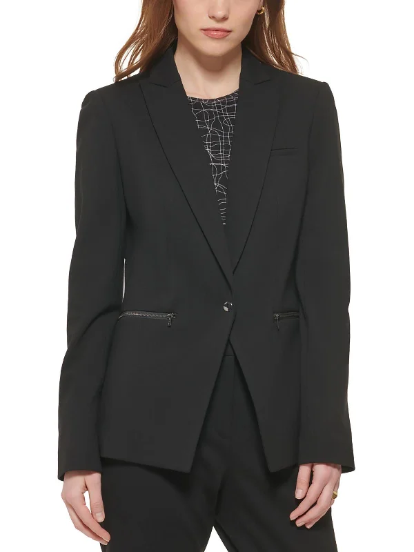 Womens Ponte Long Sleeves One-Button Blazer Women's Designer Suit