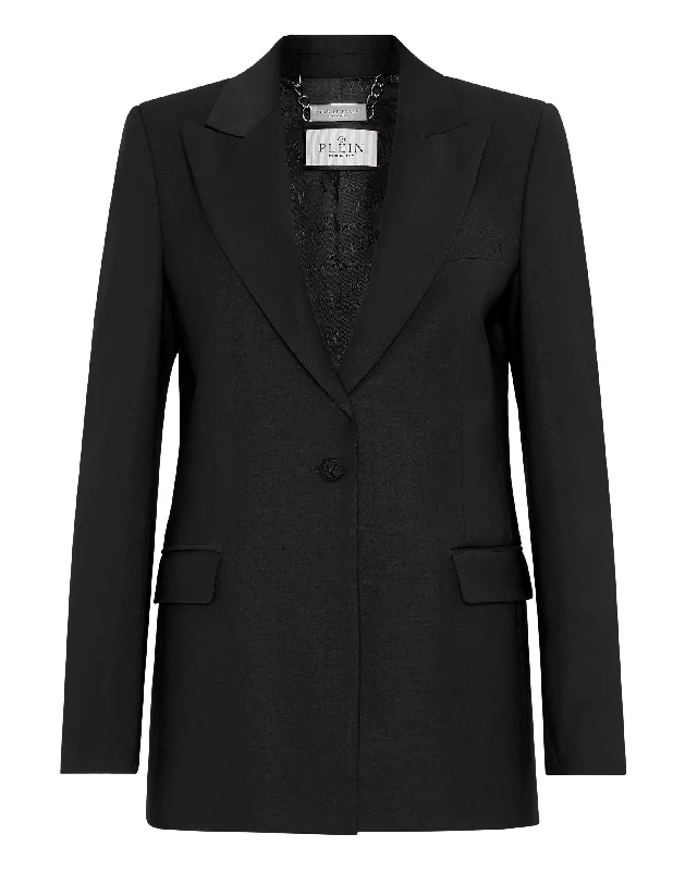 Wool Boxy Blazer Crystal Skull Women's Handmade Blazer