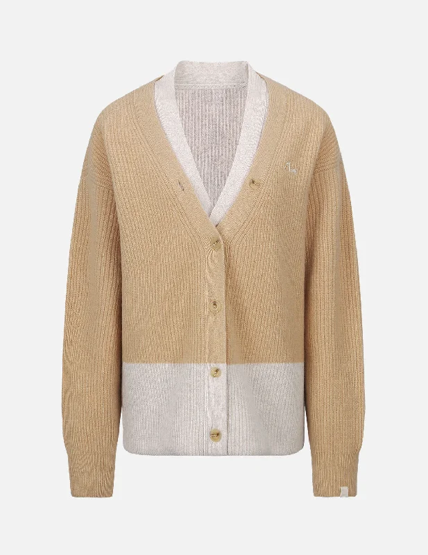 Logo Embroidered 2-in-1 Knitted Cardigan Chenille Brocade Lace